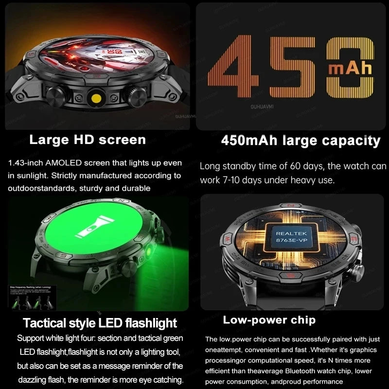 2024 New Outdoor Military GPS Smart Watch Men A466*466 HD AMOLED Screen Heart Rate Bluetooth Call IP68 Waterproof Smartwatches