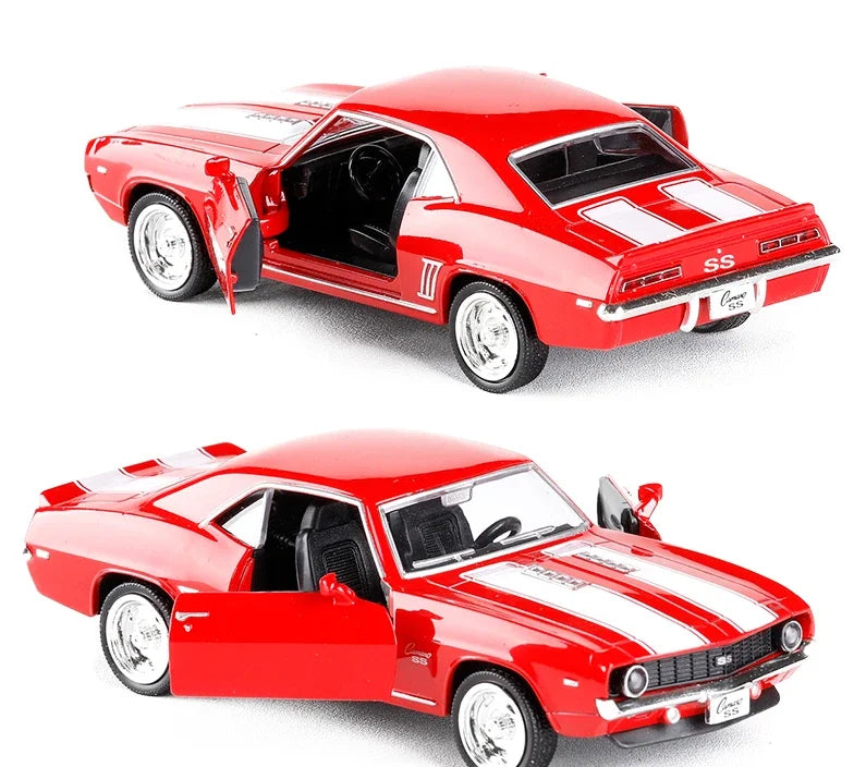 1:36 Chevrolet USA 1969 Camaro SS Vintage Matte Black Diecast Metal Car Model Toy For Collection Gift Kids A318