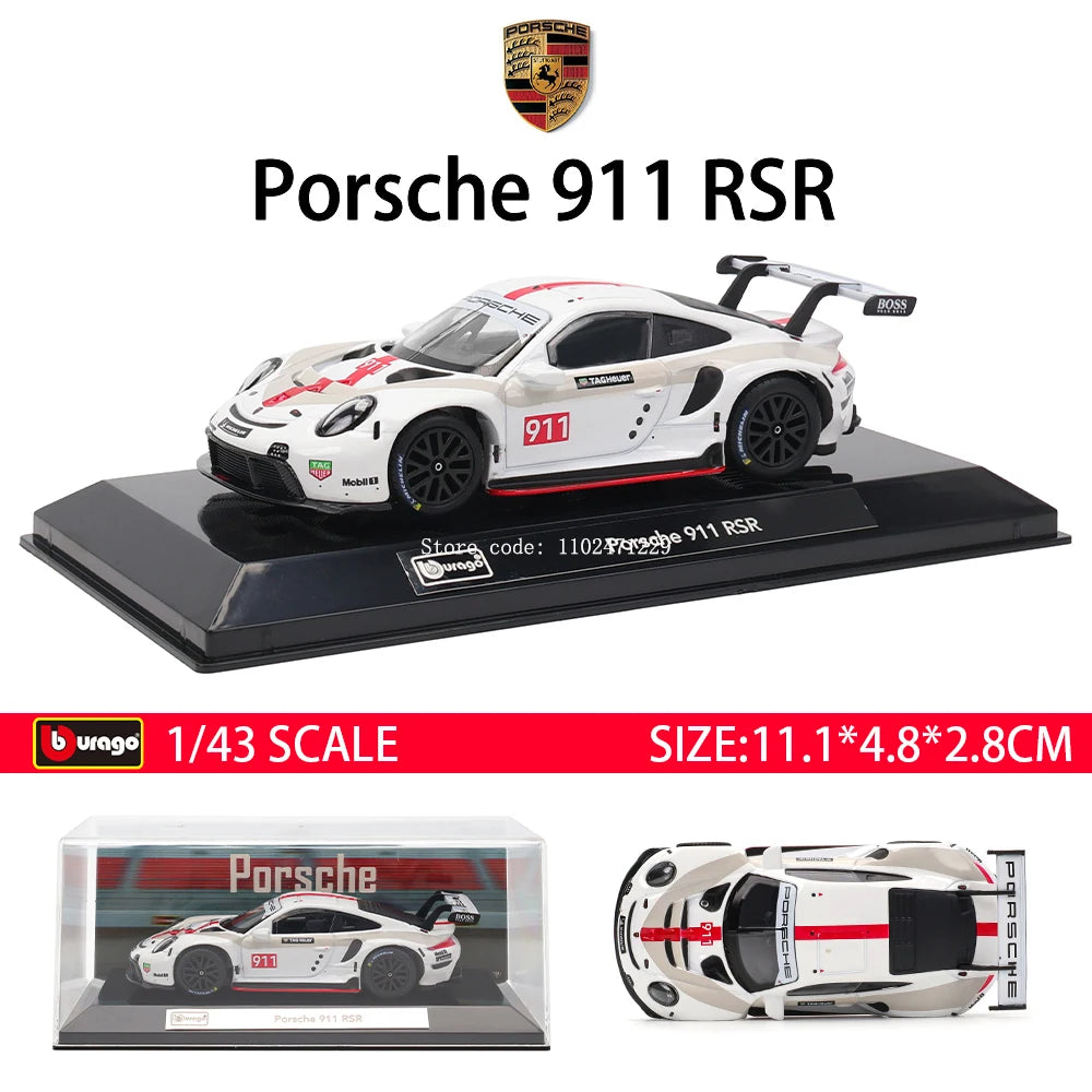 Bburago 1:43 Lamborghini SC63 Porsche 911 Audi S1 C8R Alfa Alloy Luxury Vehicle Diecast Pull Back Cars Model Toy Collection Gift