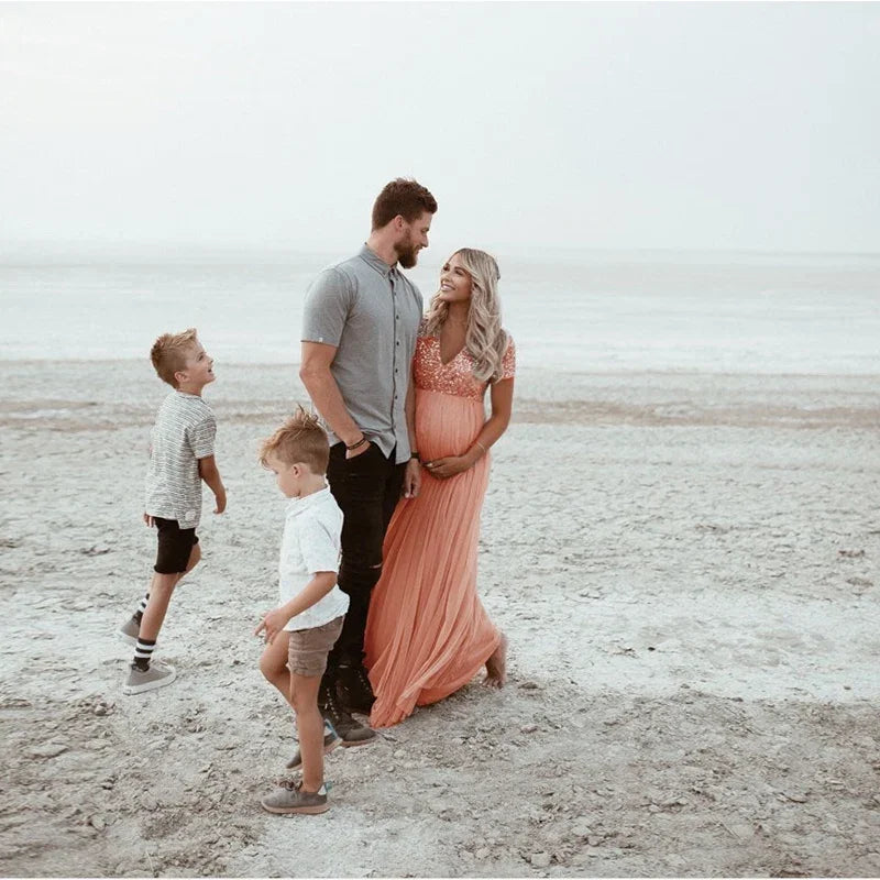 2022 Maternity Dress Women Pregnants Sexy Photography Props Short Sleeve  Solid Lace Long  Art Photo  Clothes