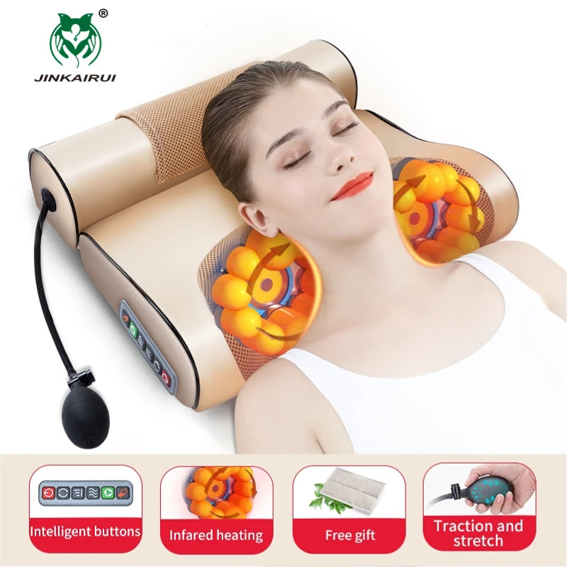 Jinkairui 2 in 1 Newest Upgrade Cervical Traction and Neck Massager Pillow Wormwood Relieve Pain Promote Sleep Solve Insomnia