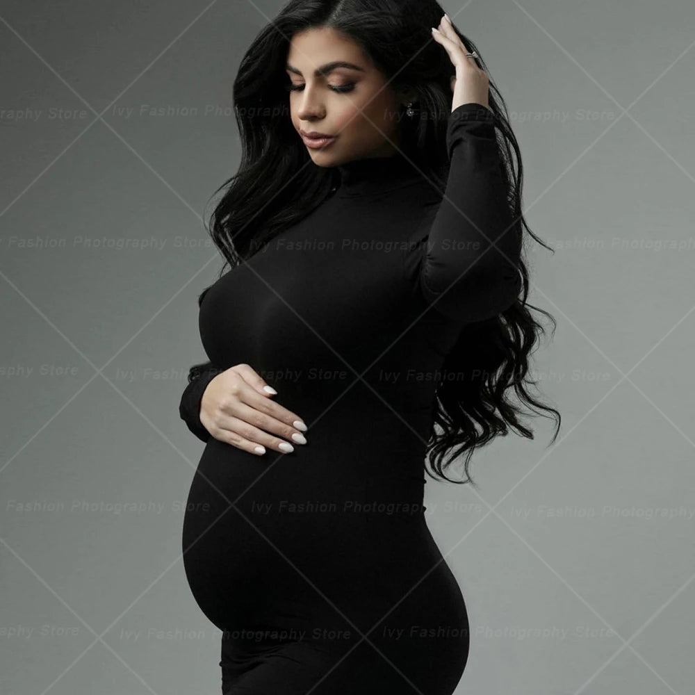 Maternity Dresses Photo Shoot Elegant Elastic High Neck Slim Fit Dress Photography Dress For Pregnant Women