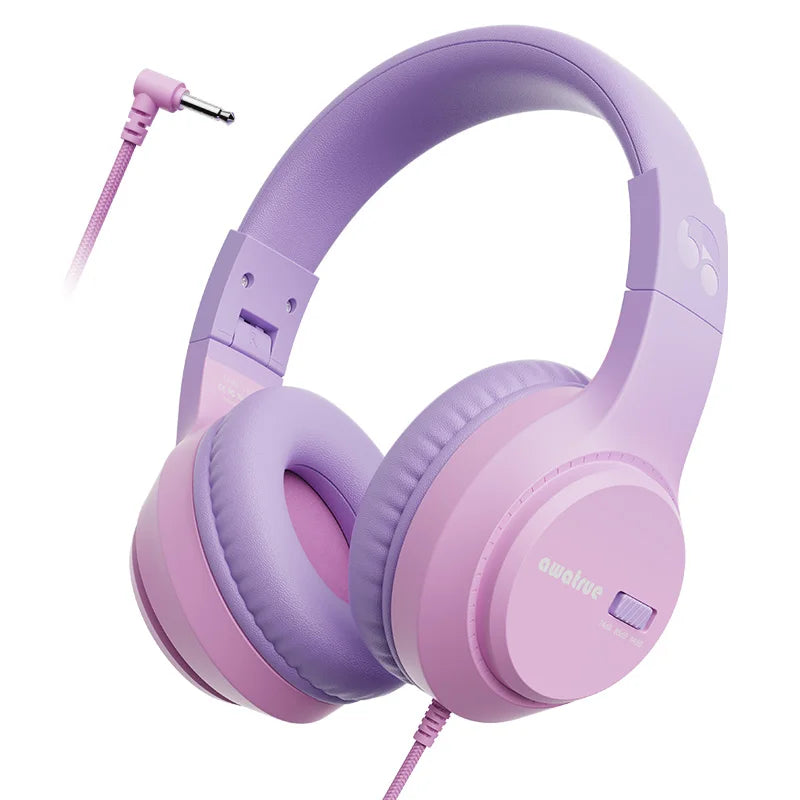 AWATRUE HK07 Kids Wired Headphones Stereo Sound Earphone with Mic Music Study Headset Limited Volume 74dB/85dB for Children