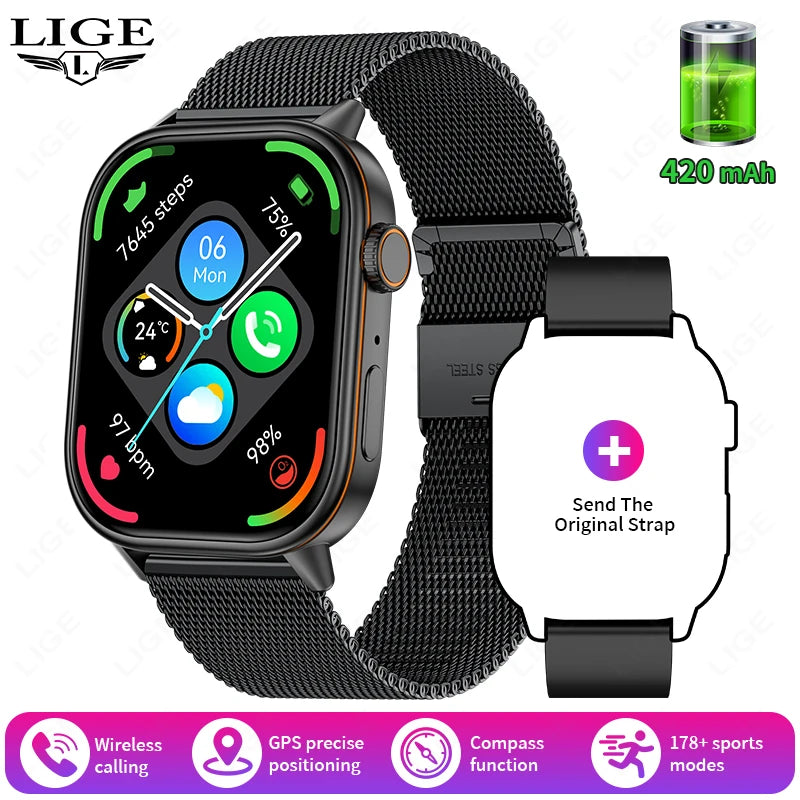 LIGE GPS Trajectory Smart Watch Women 2.01" HD Screen Compass Bluetooth Call Heart Rate Blood Oxygen Men Smartwatches 2025 New