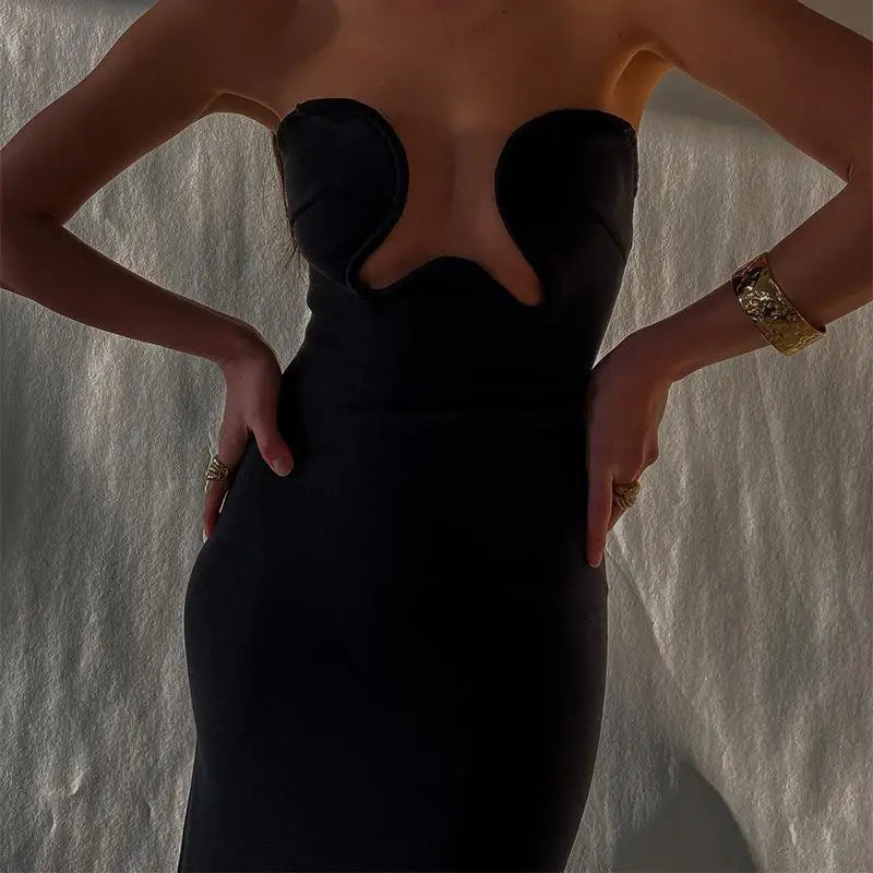 Women's Evening Dress Design Strapless Hollow Out Backless High Waist Side Slit Bodycon Sexy Women Party Club Long Dress