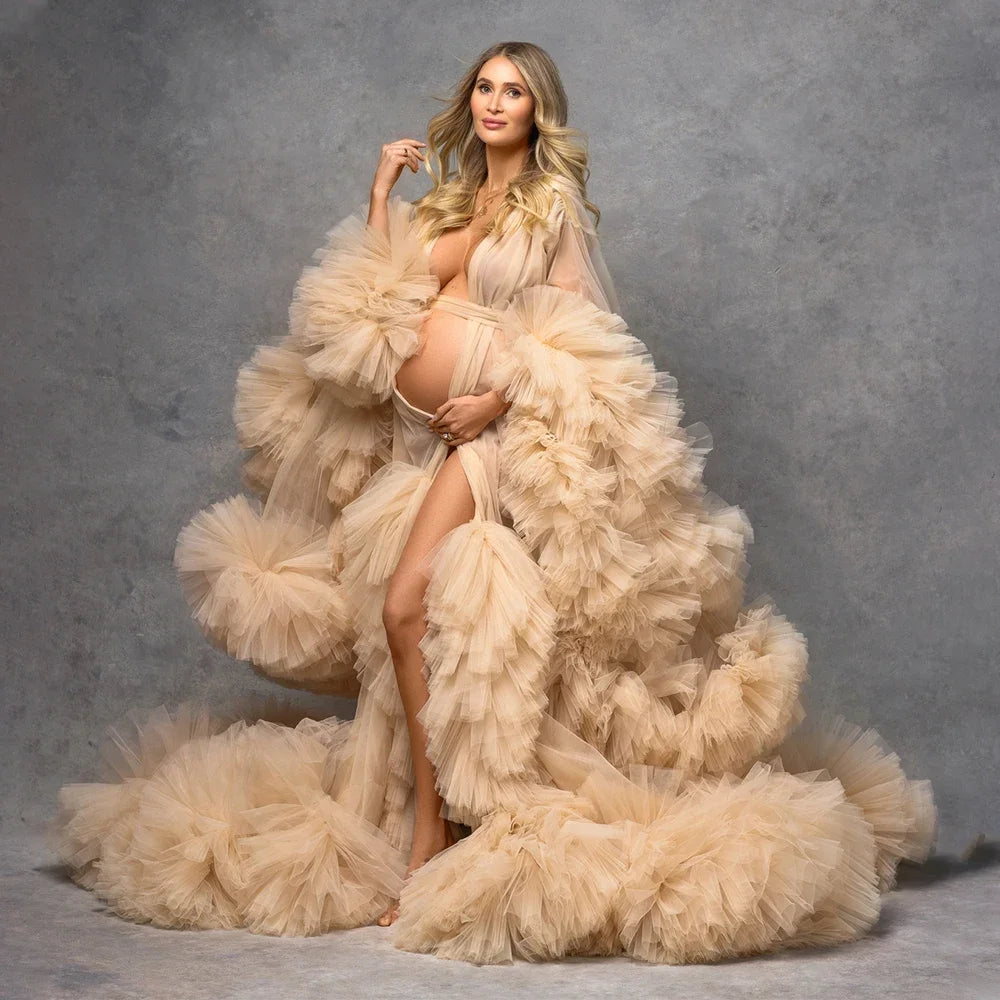 Maternity Dresses for PhotoShoot Gown Ruffled Tiered Customized Pregnant Women Tulle Robe Prom Party Bridal Sleepwear Nightwear