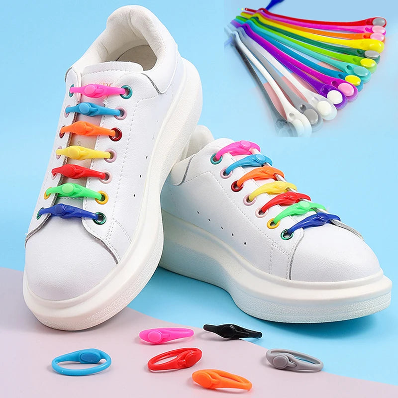 12pcs Laceless Silicone Elastic Laces Rubber No Wash Laces Adult Kids Lazy Lace Free Laces One Size Versatile Fits Most Shoes