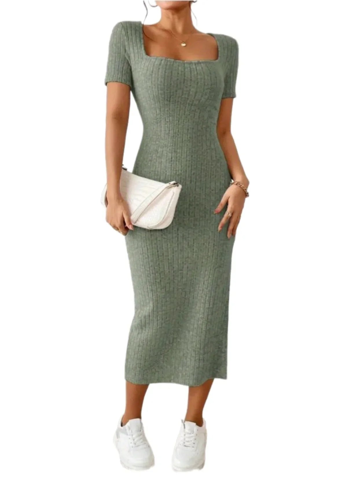 Maternity Dresses Hot Fashion Square Neck Side Knit Solid Color Clothes Pregnant Women Short-sleeved Dress Pregnant Women