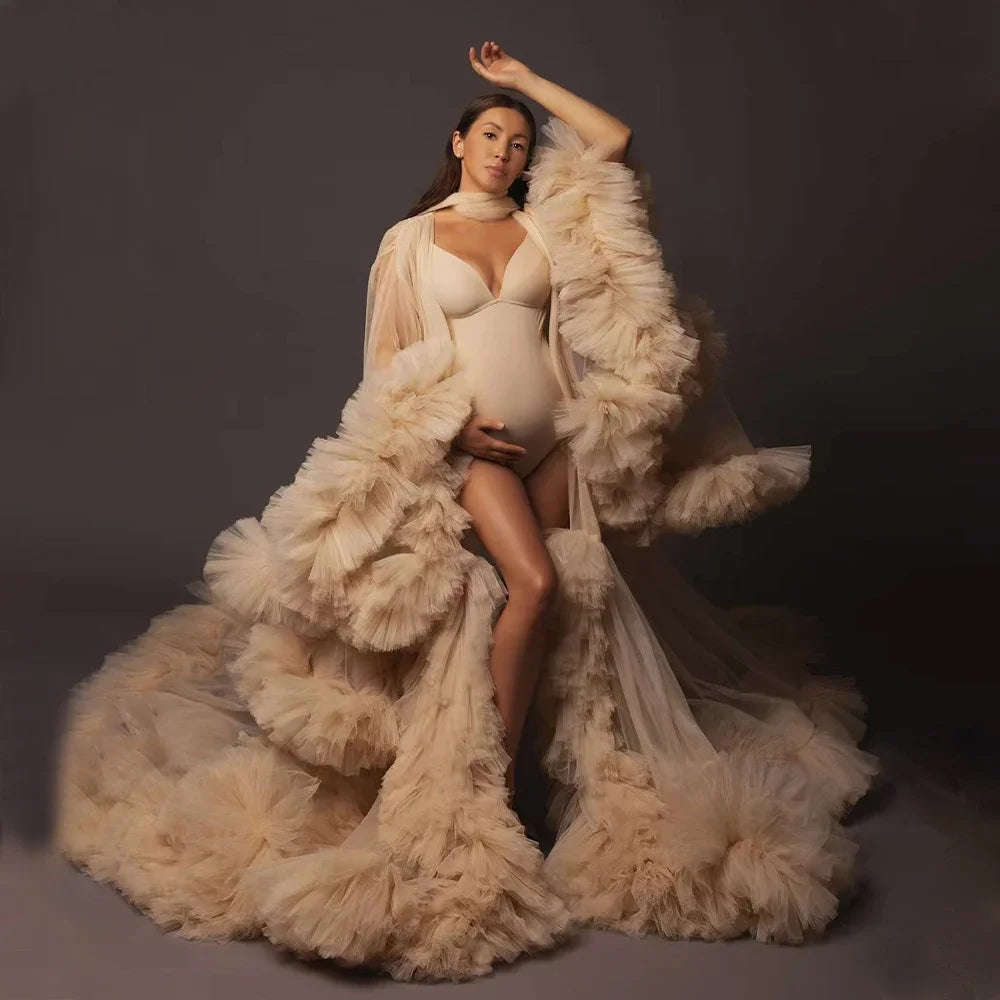 Maternity Dresses for PhotoShoot Gown Ruffled Tiered Customized Pregnant Women Tulle Robe Prom Party Bridal Sleepwear Nightwear