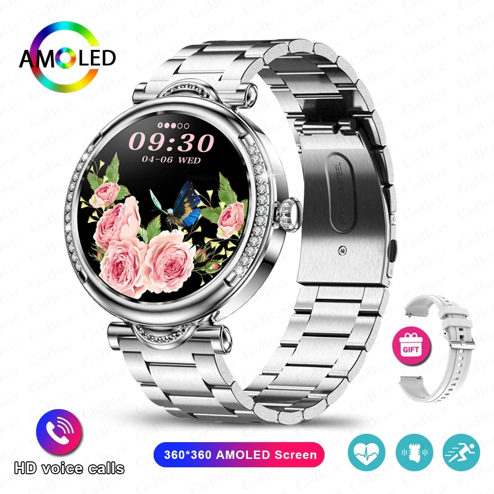 For Xiaomi Android Fashion Women Smart Watch 360*360 HD Screen Heart Rate Custom Dial Watch Voice Calling SmartWatches 2024 New