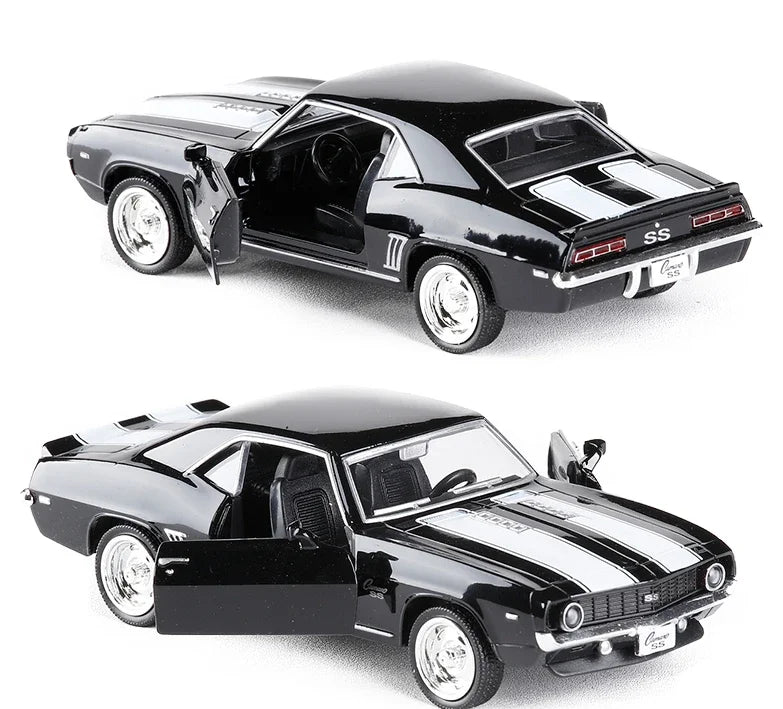 1:36 Chevrolet USA 1969 Camaro SS Vintage Matte Black Diecast Metal Car Model Toy For Collection Gift Kids A318