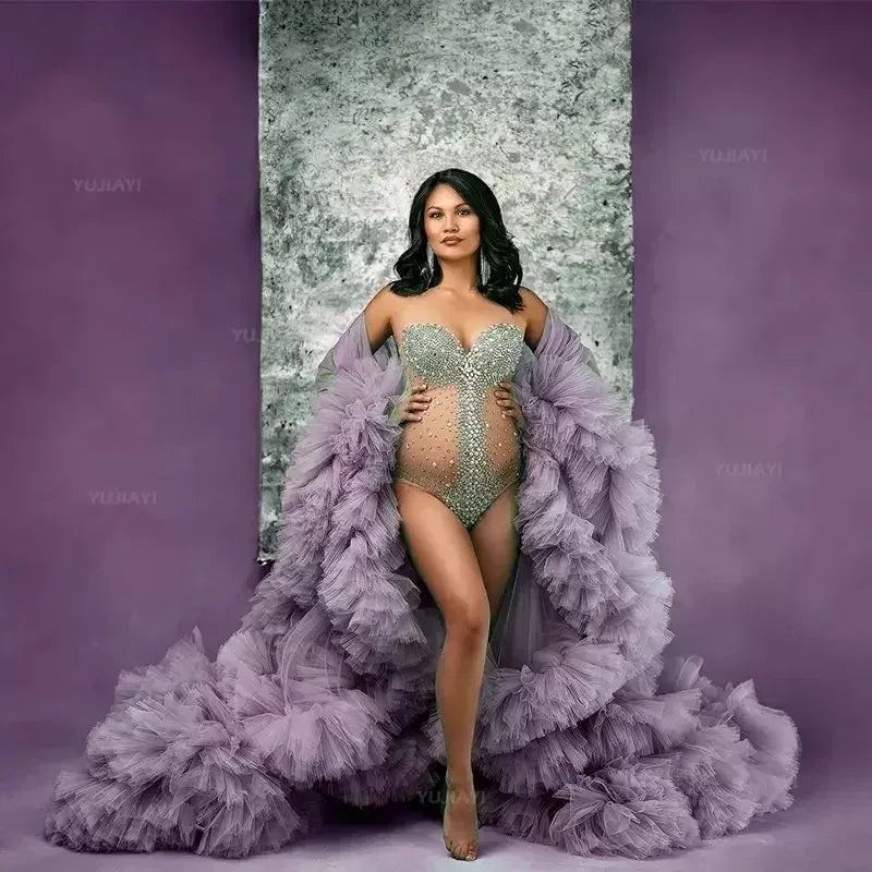 Maternity Dresses for PhotoShoot Gown Ruffled Tiered Customized Pregnant Women Tulle Robe Prom Party Bridal Sleepwear Nightwear