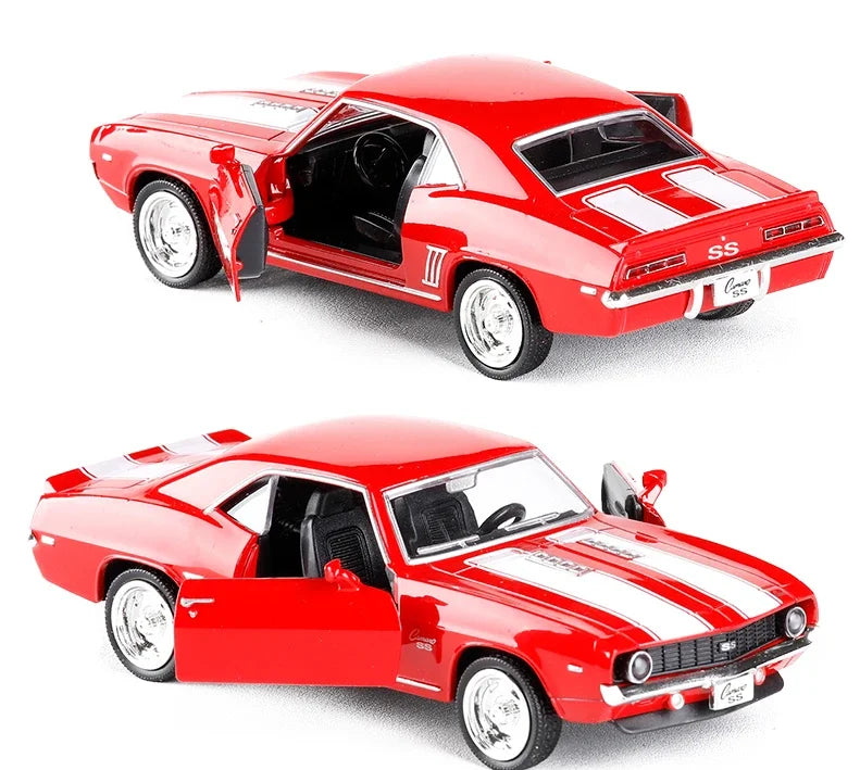 1:36 Chevrolet USA 1969 Camaro SS Vintage Matte Black Diecast Metal Car Model Toy For Collection Gift Kids A318