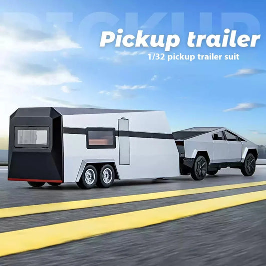 1/32 Cybertruck Pickup Trailer RV Metal Alloy Toys Car Model Diecast Off-road Vehicle Gift For Boys Kids Collection