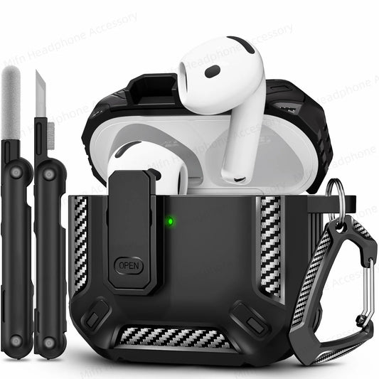 for New AirPods 4 Case with Secure Lock Case Drop Protection Cover with Cleaner Keychain For Airpods 4th Generation 2024 Headset