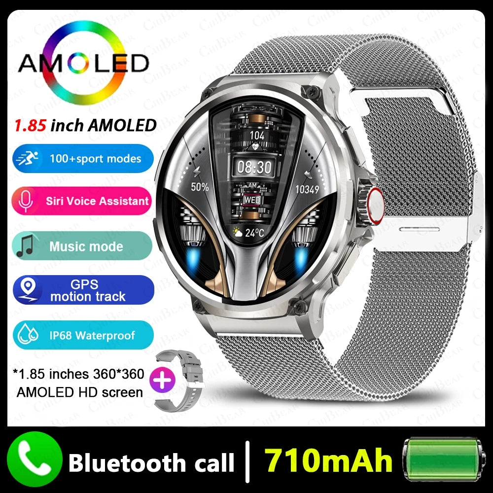 2025 NEW Smart Watch Men 1.85 inch Ultra HD 710 mAh Extra Long Life Military Smartwatches 400+Dial Fitness BT Calling Smartwatch
