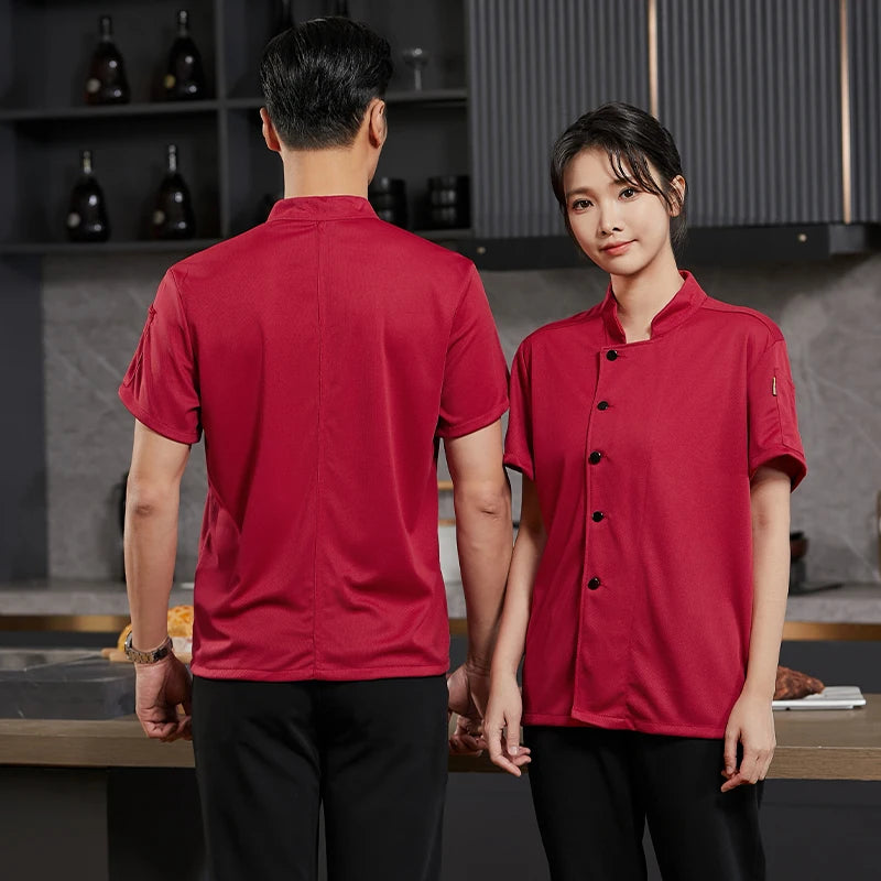 360°Breathable Restaurant Outfit Kitchen Work Shirt Men's and Women's Short Sleeved Chef Jacket Food Service Cooking Uniform