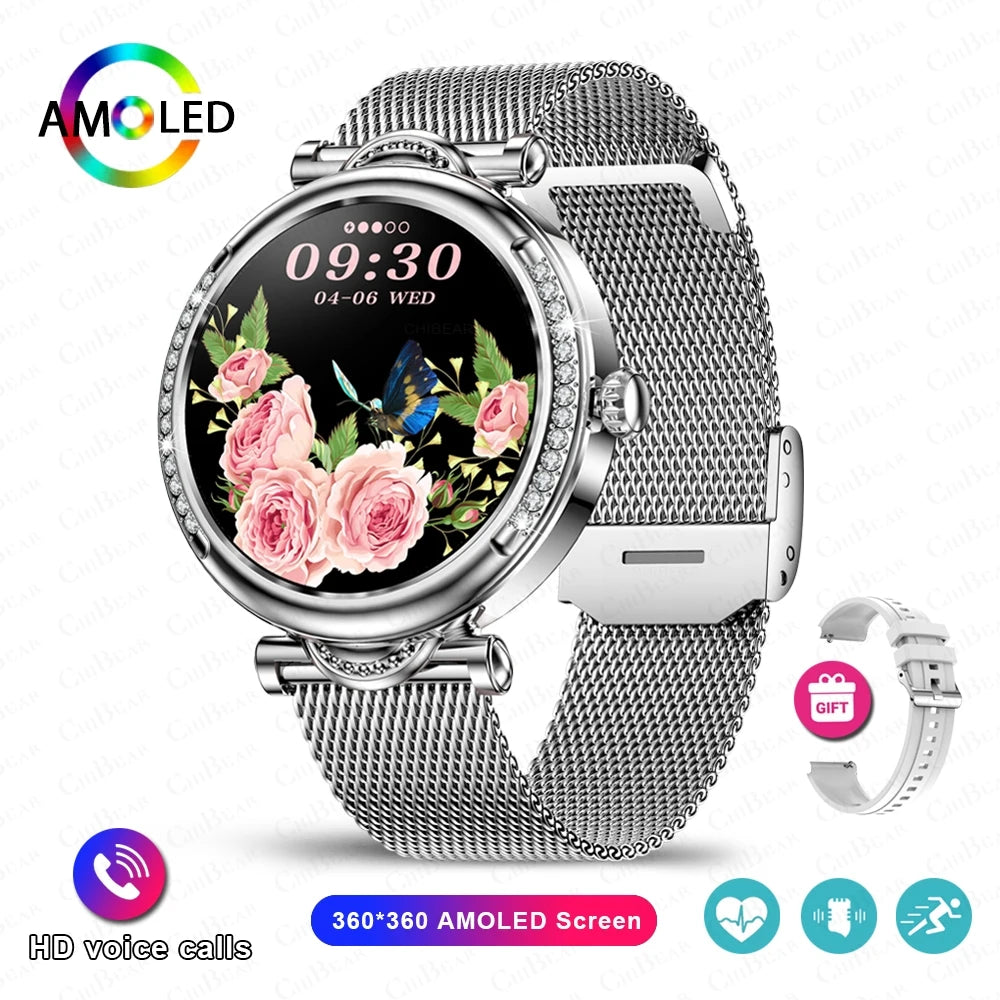 For Xiaomi Android Fashion Women Smart Watch 360*360 HD Screen Heart Rate Custom Dial Watch Voice Calling SmartWatches 2024 New