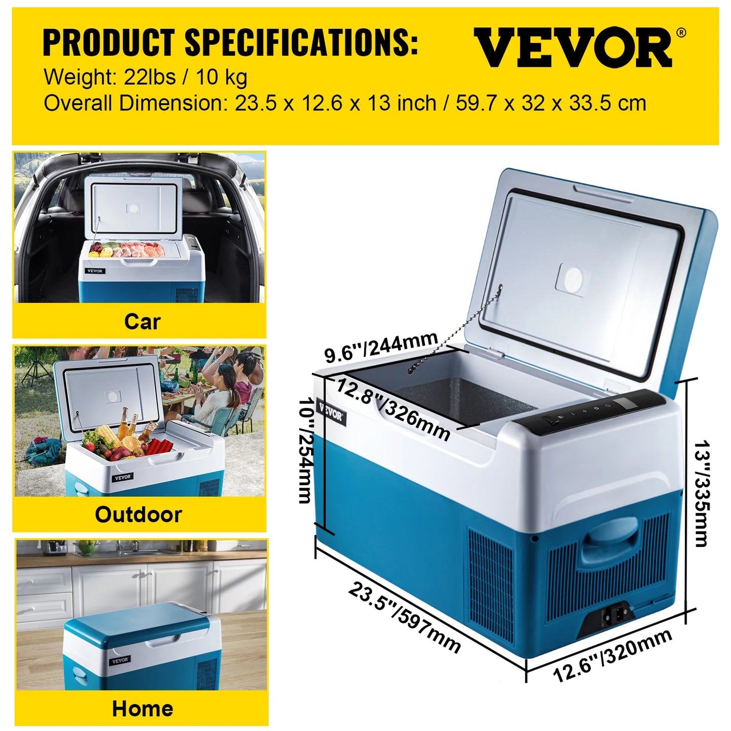 VEVOR 22L 35L 45L 55L Car Refrigerator Mini Fridge Freezer Portable Compressor Cooler 12/24V DC 110-240V Ice Box for Camping