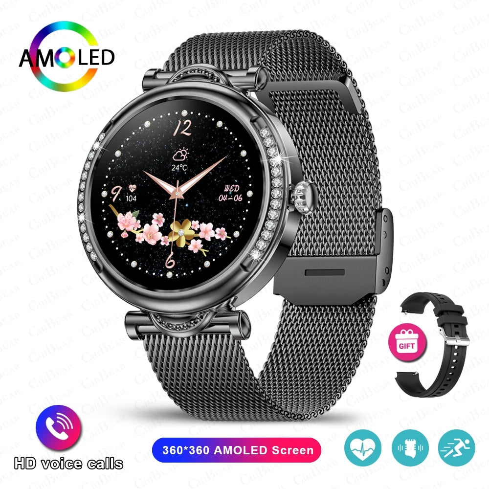 For Xiaomi Android Fashion Women Smart Watch 360*360 HD Screen Heart Rate Custom Dial Watch Voice Calling SmartWatches 2024 New