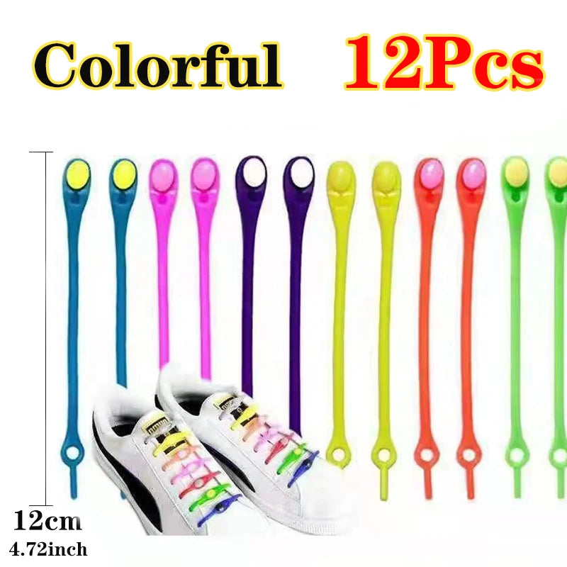 12pcs Laceless Silicone Elastic Laces Rubber No Wash Laces Adult Kids Lazy Lace Free Laces One Size Versatile Fits Most Shoes