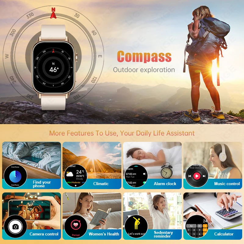 LIGE GPS Trajectory Smart Watch Women 2.01" HD Screen Compass Bluetooth Call Heart Rate Blood Oxygen Men Smartwatches 2025 New
