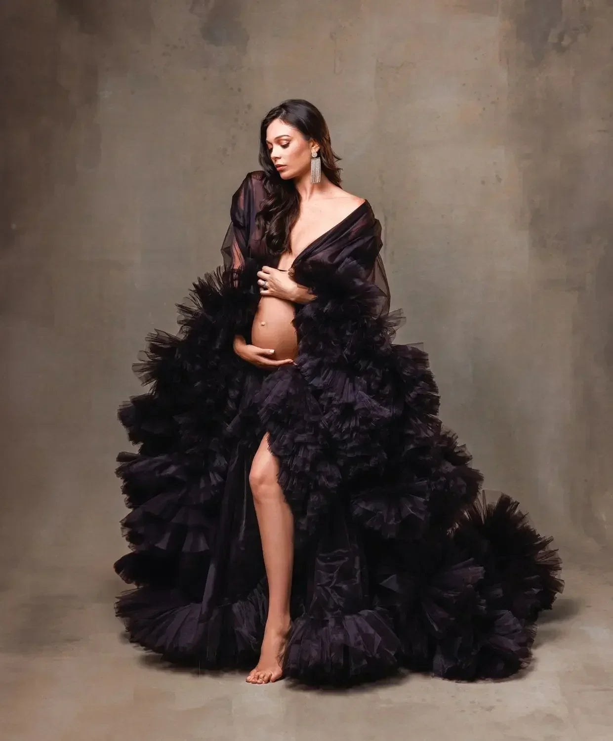 Maternity Dresses for PhotoShoot Gown Ruffled Tiered Customized Pregnant Women Tulle Robe Prom Party Bridal Sleepwear Nightwear