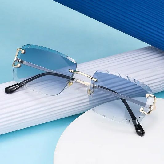Fashion Square Sunglasses Vintage Women Men Frameless Sun Glasses Rimless Retro Luxury Brand Designer Eyeglasses UV400 Travel