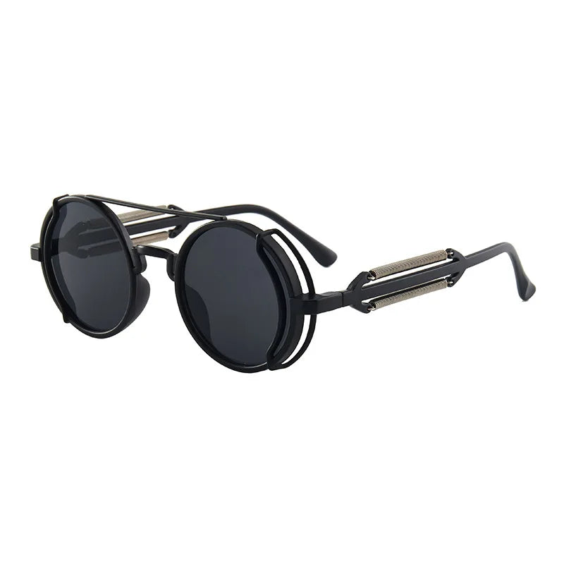 Gothic Steampunk Sunglasses Men Round Red Lens Punk Sun Glasses High Quality Metal Frame Sun Glasses Women UV400 Shades