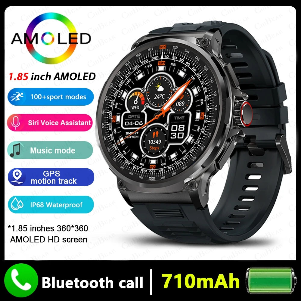 2025 NEW Smart Watch Men 1.85 inch Ultra HD 710 mAh Extra Long Life Military Smartwatches 400+Dial Fitness BT Calling Smartwatch