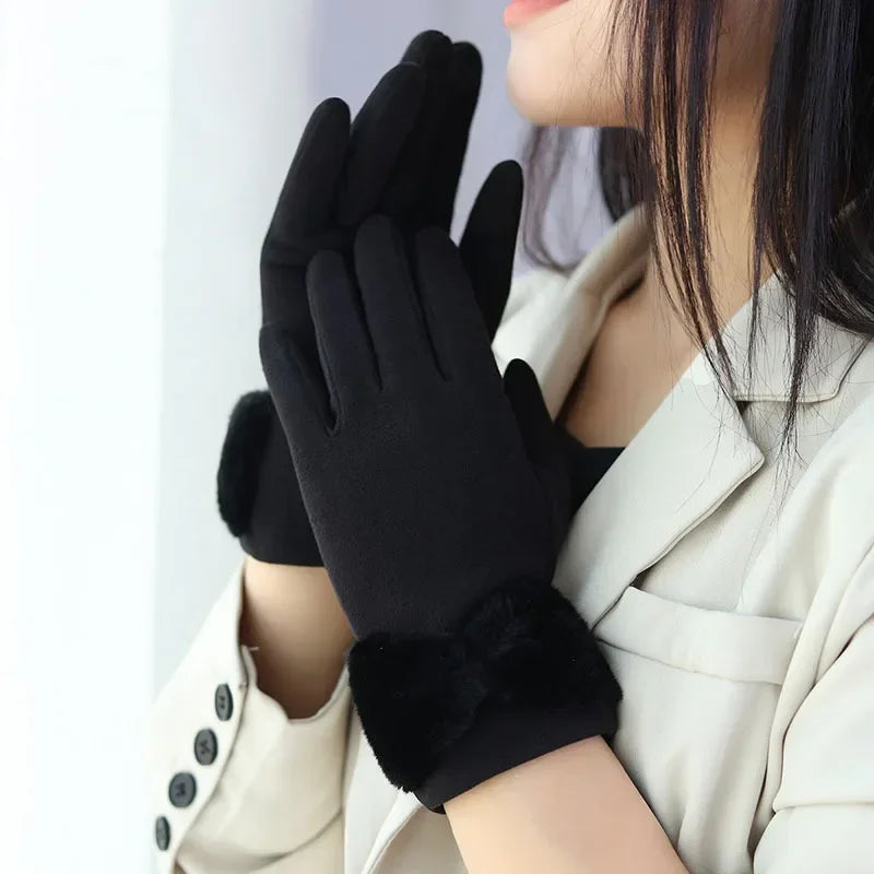 Suede Gloves for Women Winter Fashion Velvet Warm and Cold Proof Touch Screen Cycling Driving Skiing Women