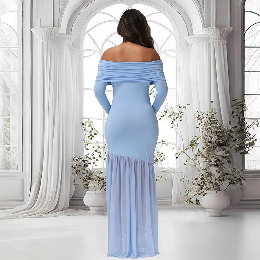 Maternity Dresses Photoshoot Off-Shoulder Slits Fishtail Hem Baby Shower Clothes For Pregnant Woman Evening Party Elegant Gown