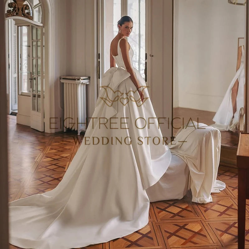 Eightree 2025 A-Line Wedding Dresses Square Collar Sleeveless Satin Bridal Dress Women Evening Wedding Prom Gowns Customized