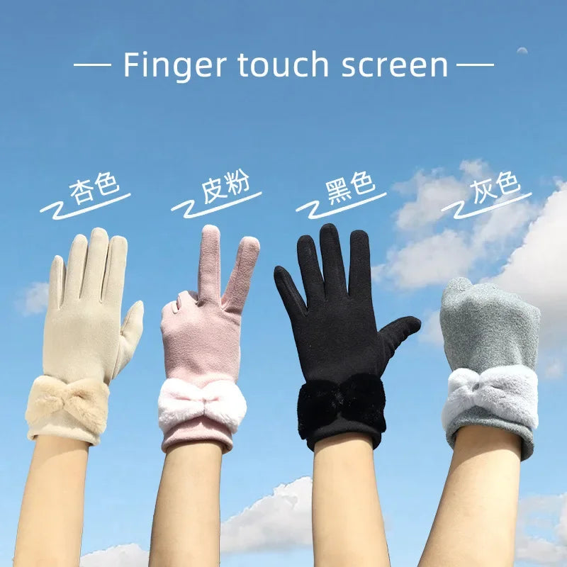 Suede Gloves for Women Winter Fashion Velvet Warm and Cold Proof Touch Screen Cycling Driving Skiing Women