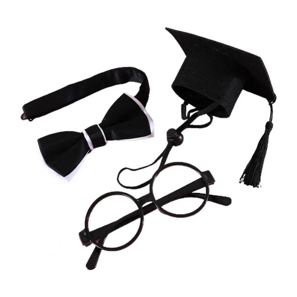 1 Set Pet Graduation Suit Adorable Adjustable with Tassel Felt Pet Cats Dogs Cosplay Hat Collar Glasses Set Pet Accessories