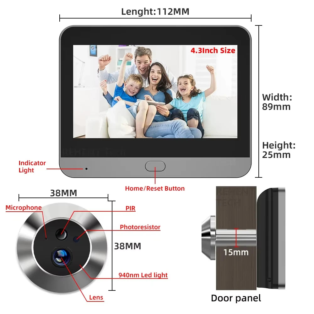 Tuya WiFi Peephole Doorbell Camera FHD 3MP 4.3Inch Door Bell  Eye Camera PIR Motion Detection Smart Home Security Video Doorbell