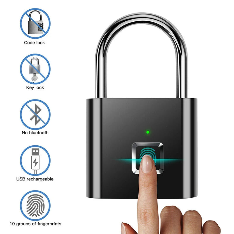 Fingerprint Lock Keyless Waterproof Anti-Theft Smart Lock Fingerprint Padlock Zinc Alloy Intelligent Safety Electronic DoorLock