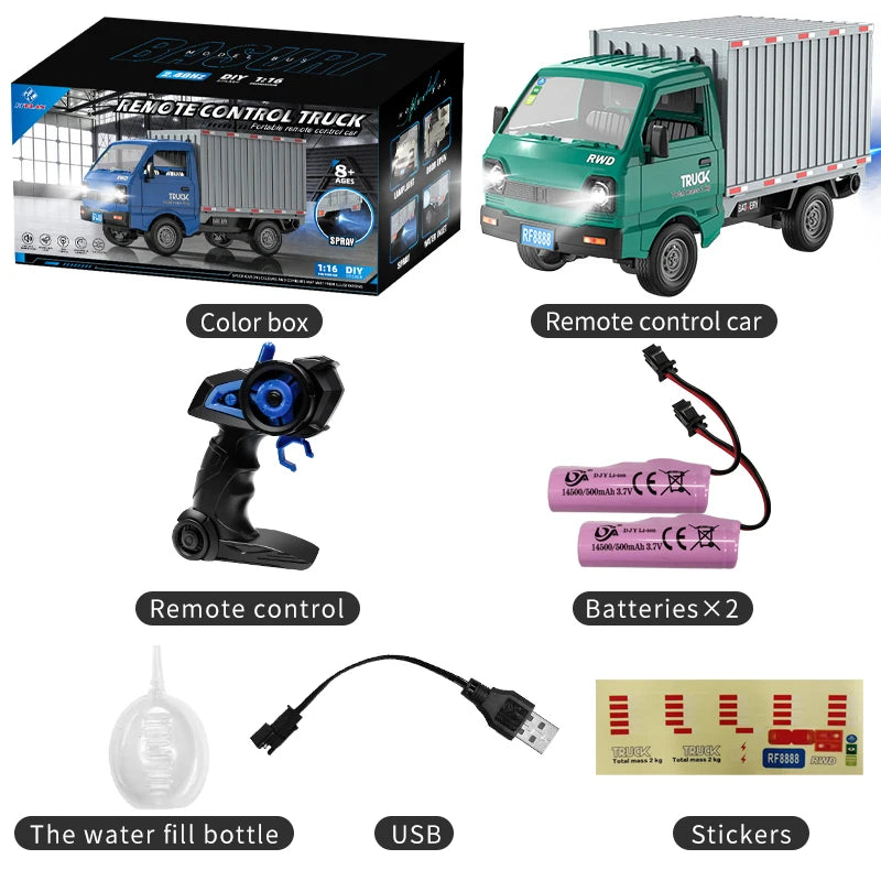 RC Truck 1:16 2.4GHZ RC Car Simulation Drift Climbing Truck With Spray and LED Lights RC Electric Truck Model Boy's Toys Gifts
