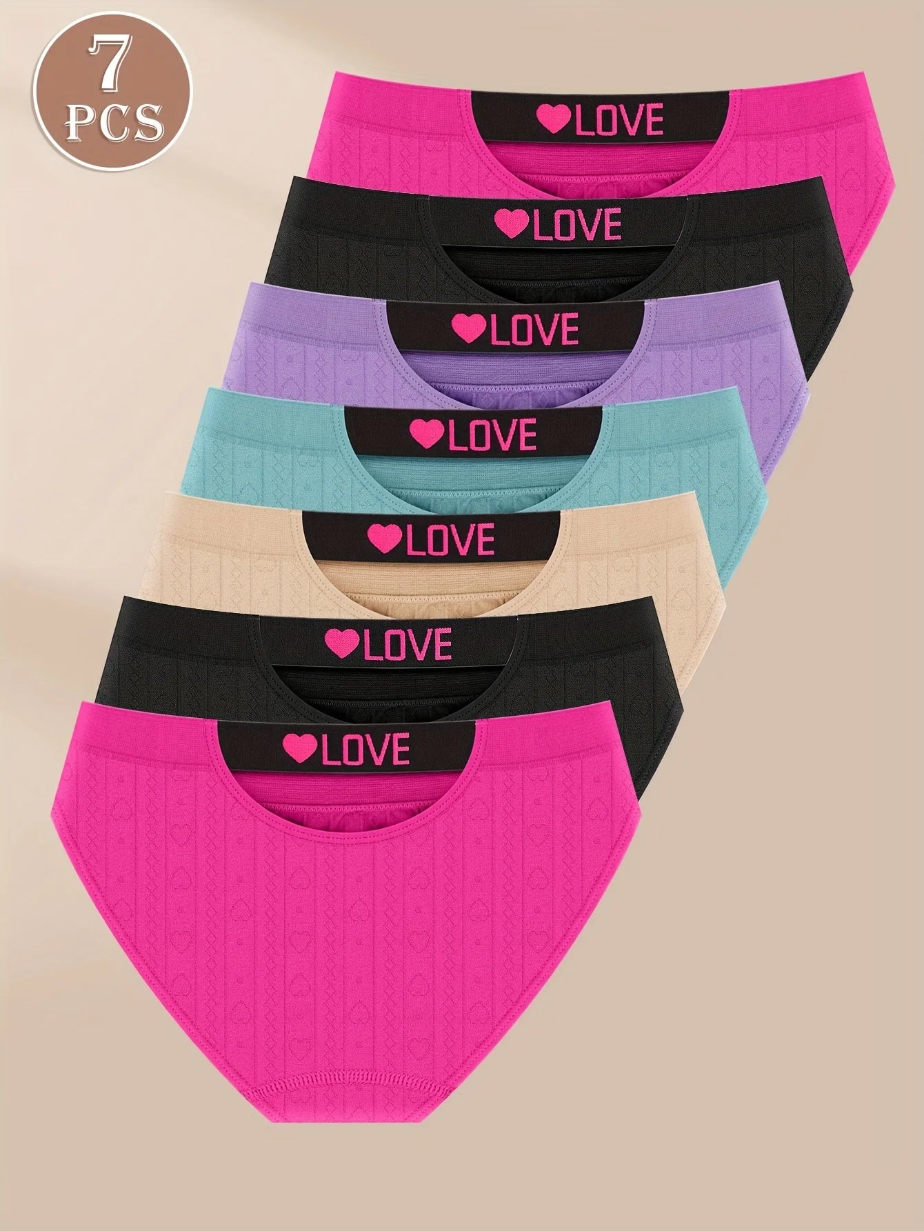 7-Pack of Women's Underwear, Seamless Underwear, Low-Waisted, Seamless, Fashionable Contrasting Colors, Comfortable Fit, Black U