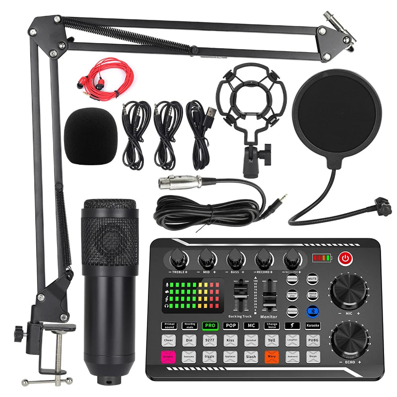 DJ Equipment Microphone Sound Card Console Studio Sound Card Kit Cable Phone Mixing Computer Live Voice Mixer F998 Sound Card