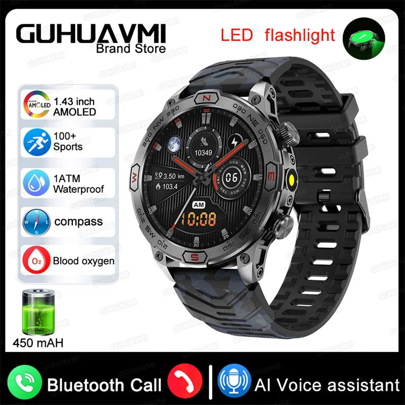 2024 New Outdoor Military GPS Smart Watch Men A466*466 HD AMOLED Screen Heart Rate Bluetooth Call IP68 Waterproof Smartwatches