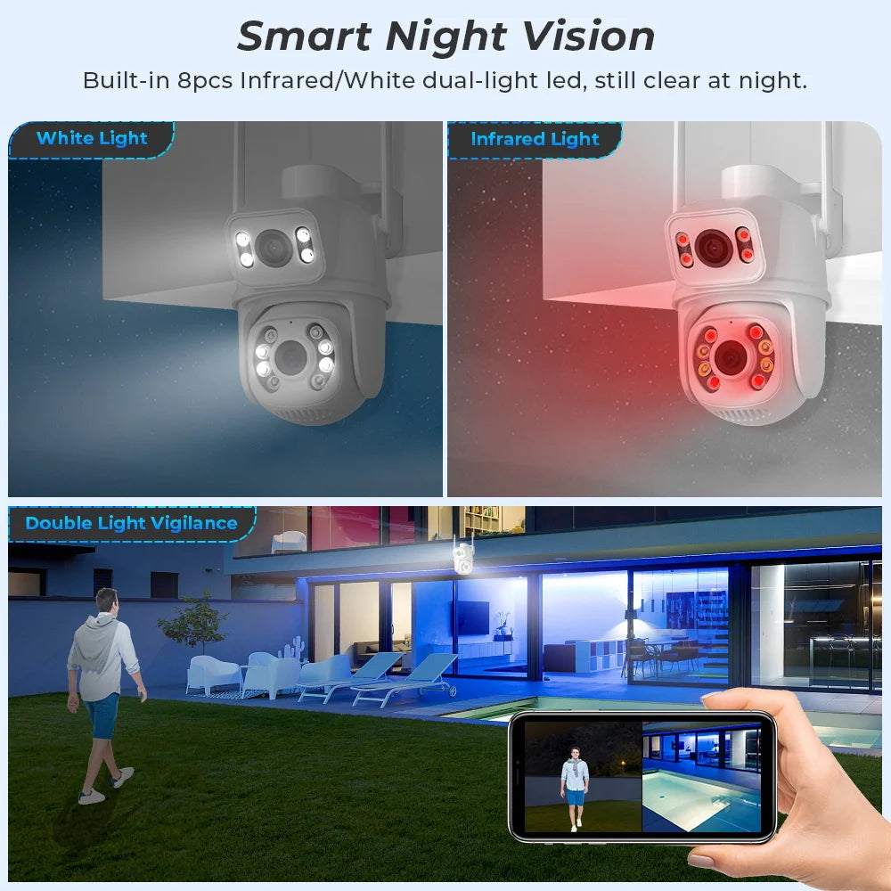 4K 8MP Wifi PTZ Camera Outdoor Dual Lens 4MP 4X Digital Zoom AI Auto Tracking IP Camera CCTV Audio Video Surveillance P2P iCSee