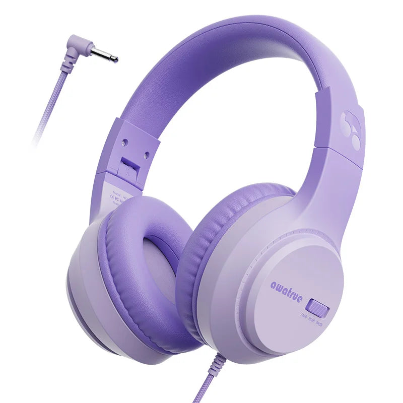 AWATRUE HK07 Kids Wired Headphones Stereo Sound Earphone with Mic Music Study Headset Limited Volume 74dB/85dB for Children