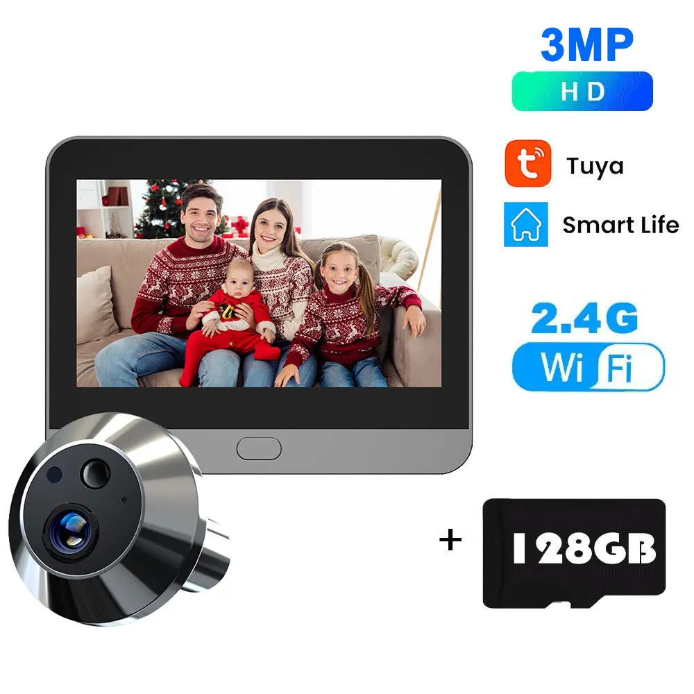 Tuya WiFi Peephole Doorbell Camera FHD 3MP 4.3Inch Door Bell  Eye Camera PIR Motion Detection Smart Home Security Video Doorbell