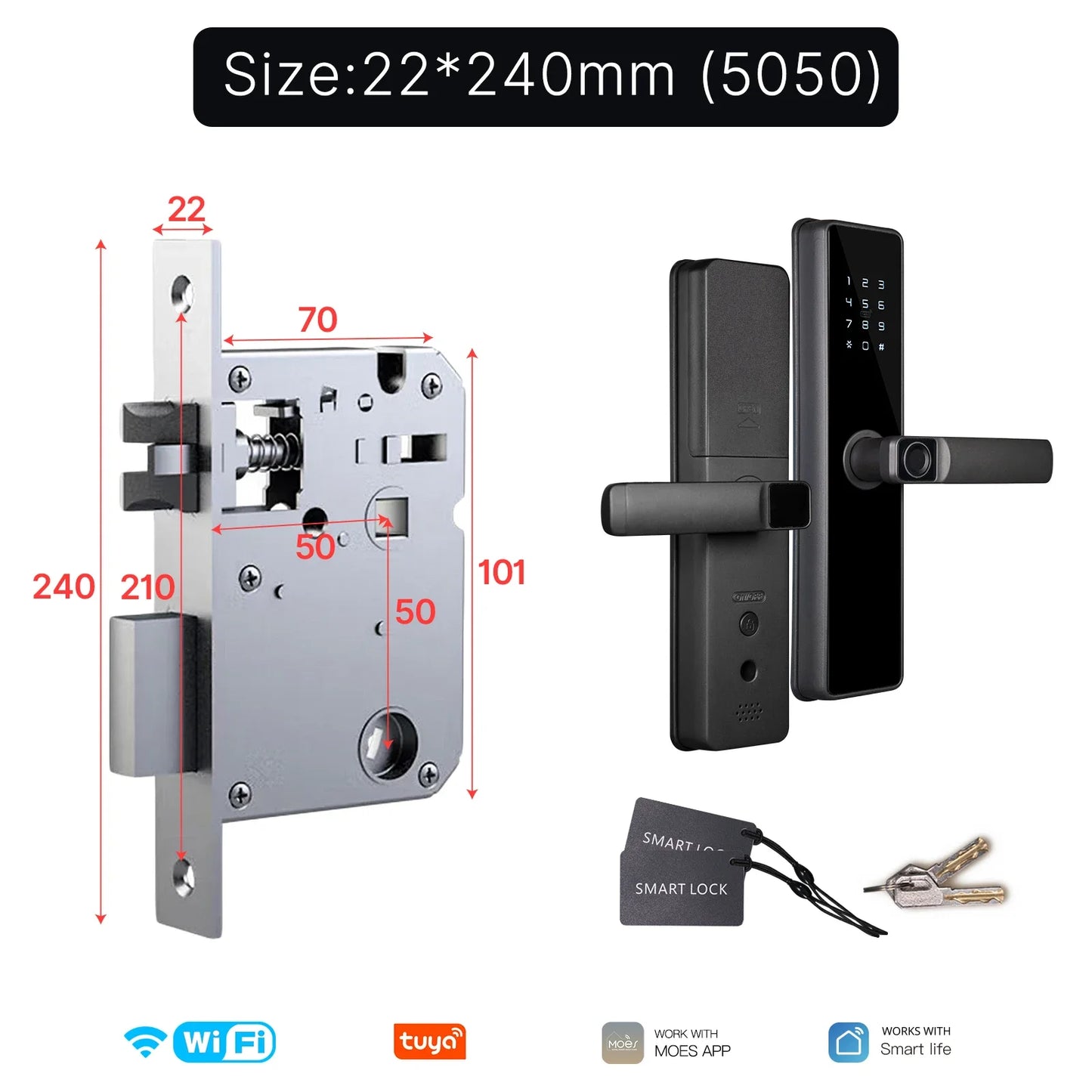 WiFi Smart Door Lock Indoor Password Fingerprint Remote Unlock Keycard Antihijack Tamper Alarm Battery Powered Temporary Charge
