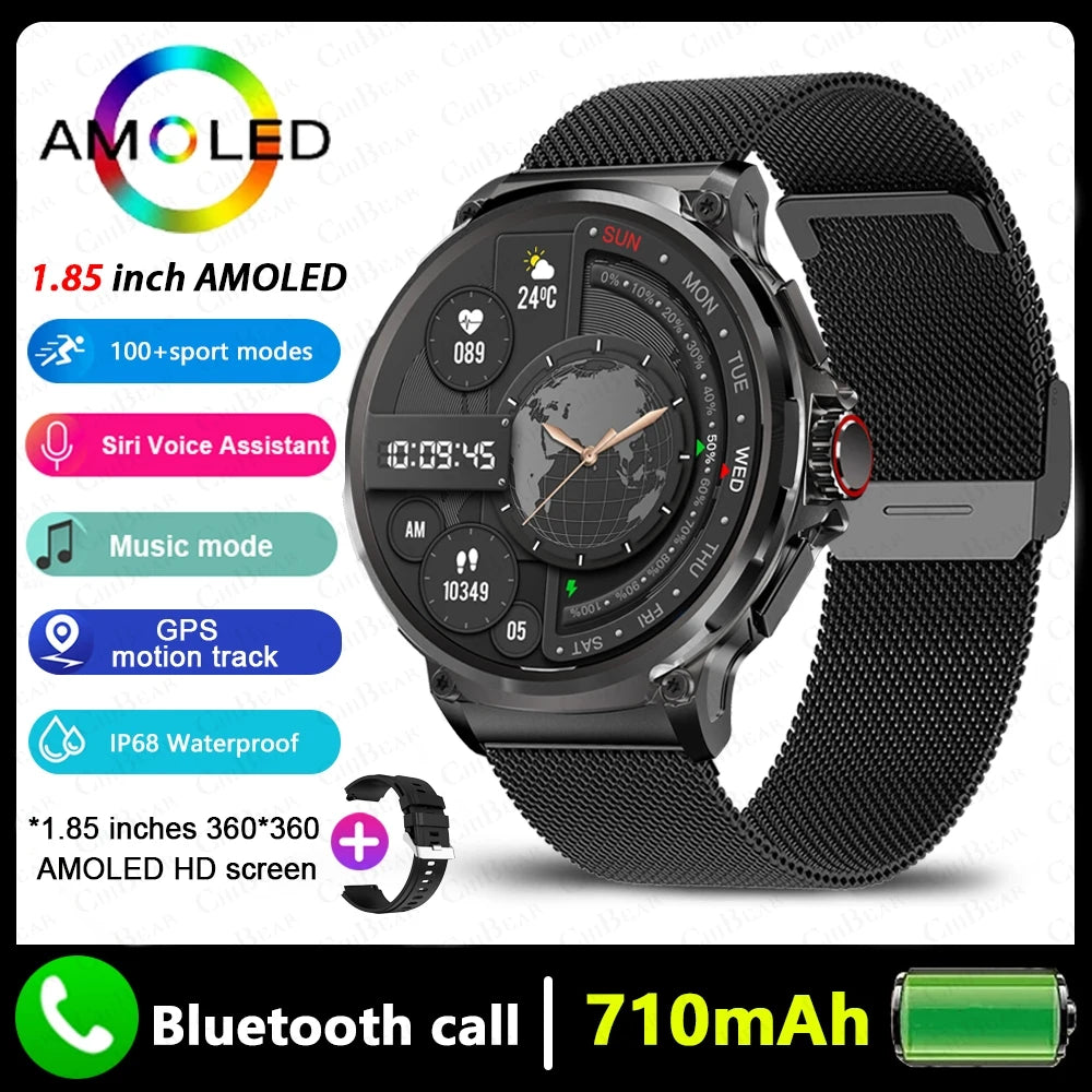 2025 NEW Smart Watch Men 1.85 inch Ultra HD 710 mAh Extra Long Life Military Smartwatches 400+Dial Fitness BT Calling Smartwatch