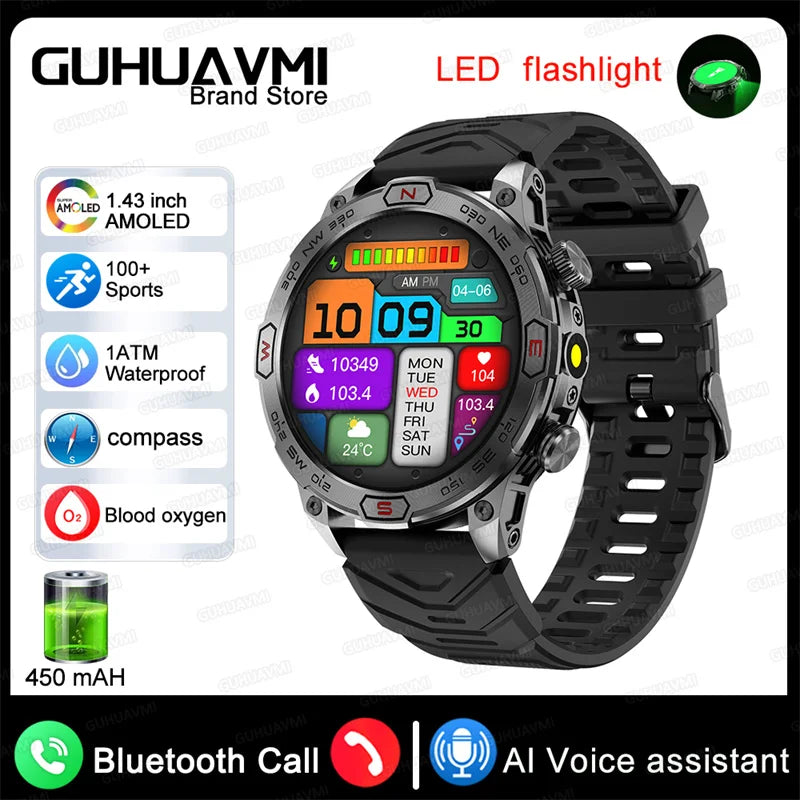 2024 New Outdoor Military GPS Smart Watch Men A466*466 HD AMOLED Screen Heart Rate Bluetooth Call IP68 Waterproof Smartwatches
