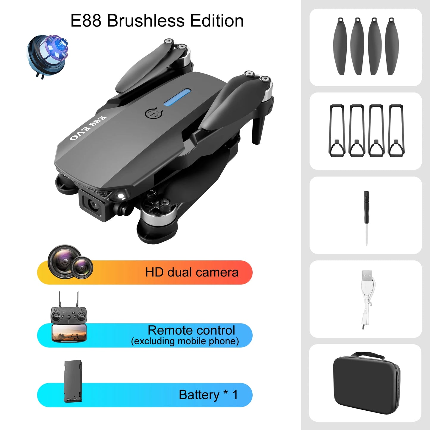 New 2024 E88 EVO Upgrade UAV More Powerful Brushless Motor 4K Professional HD Camera  Our Motors are More Durable than Others