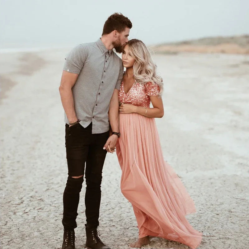 2022 Maternity Dress Women Pregnants Sexy Photography Props Short Sleeve  Solid Lace Long  Art Photo  Clothes