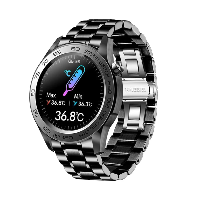 LIGE New Steel Band Men Smart Watch Full Touch Screen Body Temperature Activity Sport Clocks Fitness Men Waterproof SmartWatches